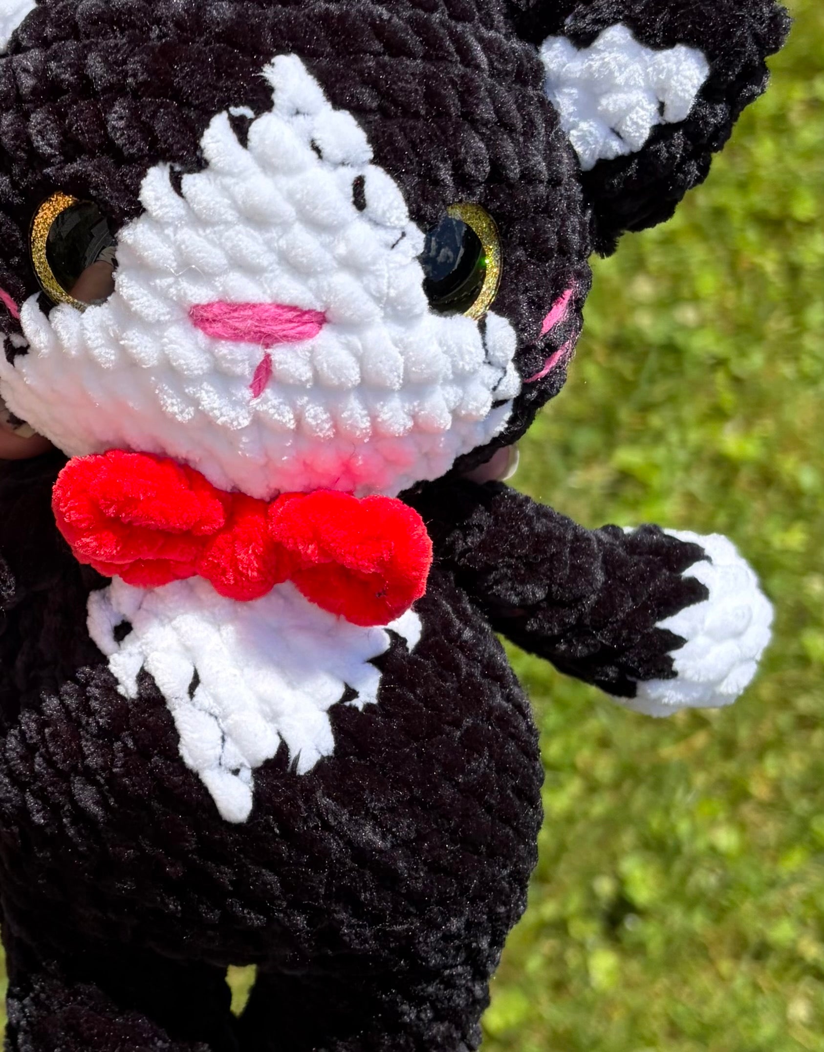 Handmade Crochet Cat Plushie with Bow
